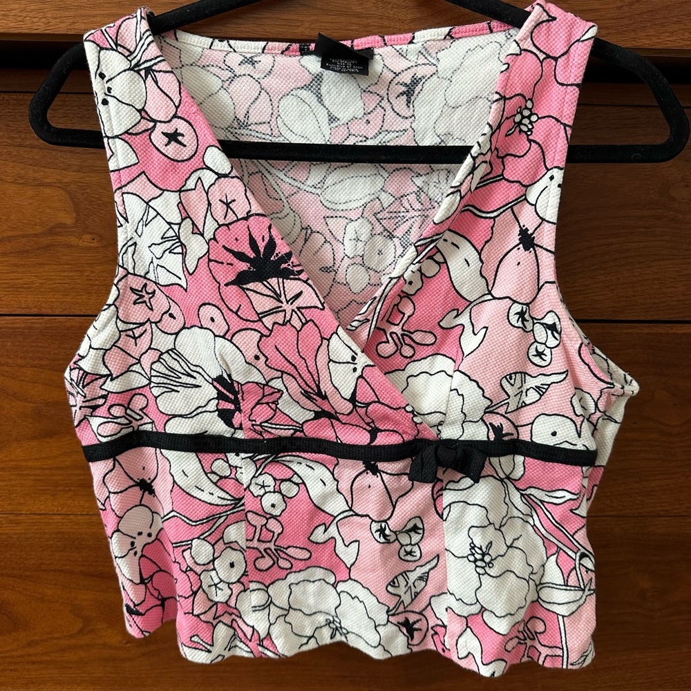 Y2K Floral Pink Sleeveless Wrap Crop Top